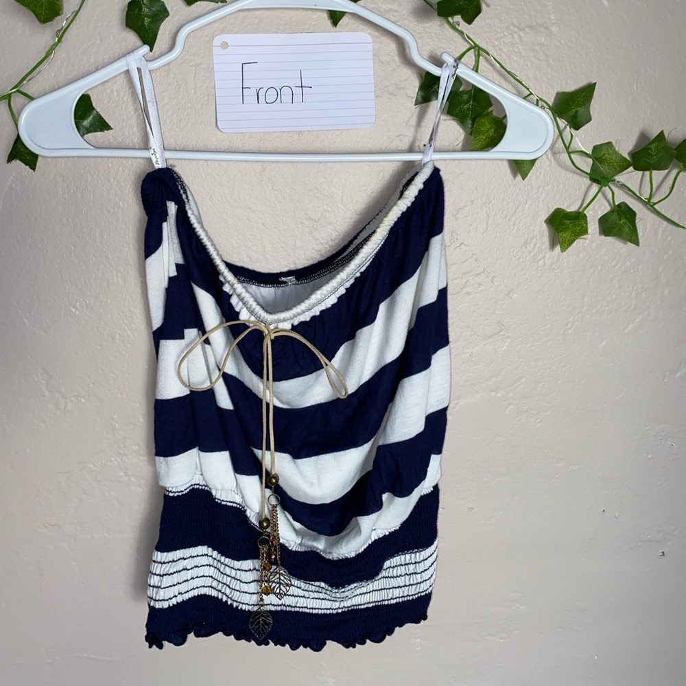 Papaya blue and white striped tube top with jewelry attached